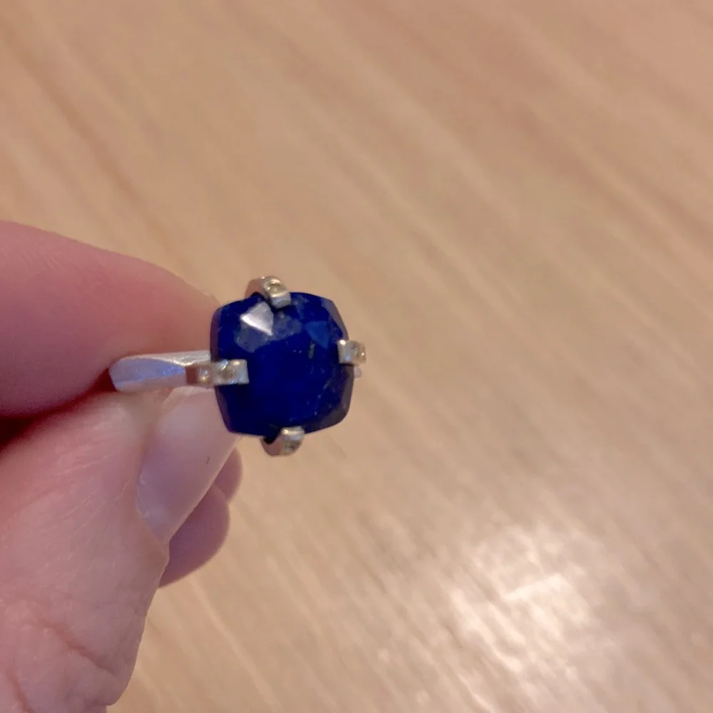Designer lapis ring 14k prongs with cognac diamonds - Picture 5 of 6